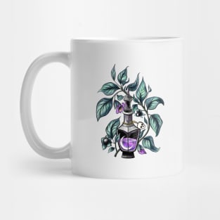 Potion bottle with crescent and Belladonna herb Mug